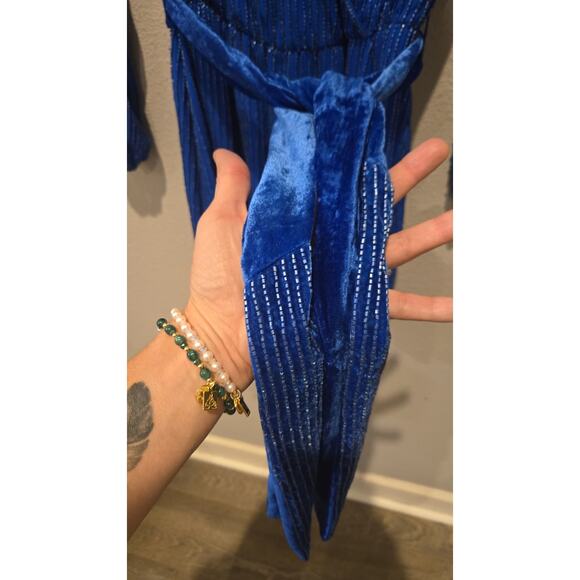 Karina Grimaldi Garda Women's Beaded Wrap Dress Blue Knee Length Size S - Picture 6 of 8